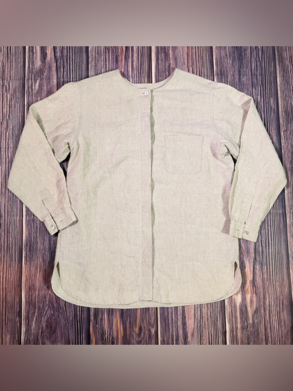 Women’s Tan %100 Linen Saks Fifth Avenue‎ Real Clothes Long Sleeve Button Down